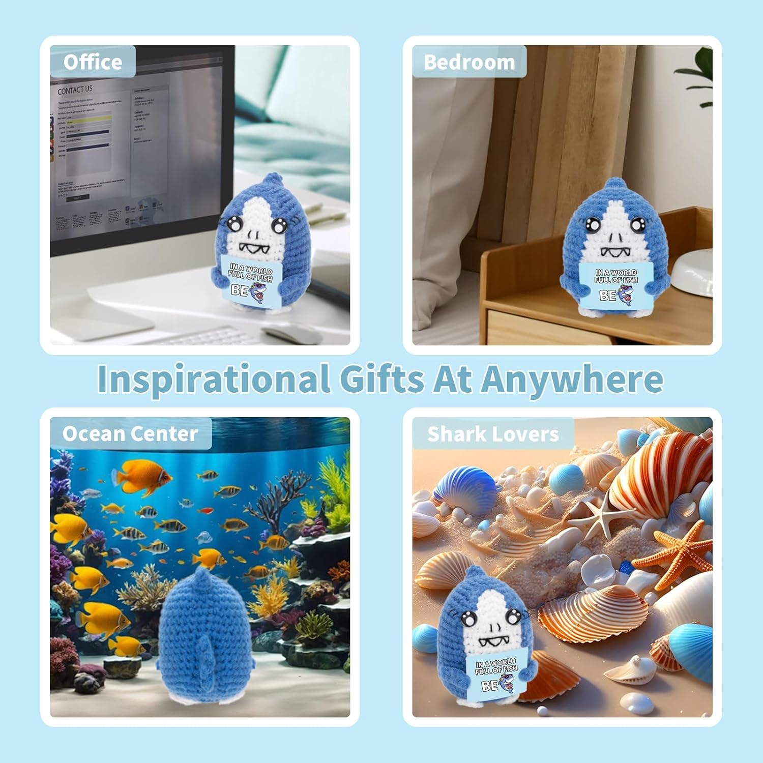 FunisFun Positive Crochet Shark Gift for Shark Lovers - Positive Handmade Crochet Animals for Women Men Birthday, Motivational Decor for Office - Image 5