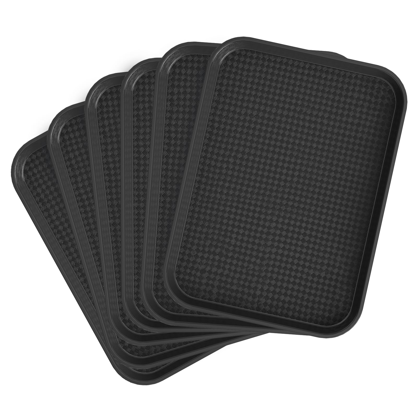 GATBO 6 Pack Serving Tray Set, Rectangular Serving Tray 34.6 x 26.5cm, Reusable Surface Platter for Dinner and Drinks, Stackable Food Trays for Waiters Bars, Restaurants and Home (Black)