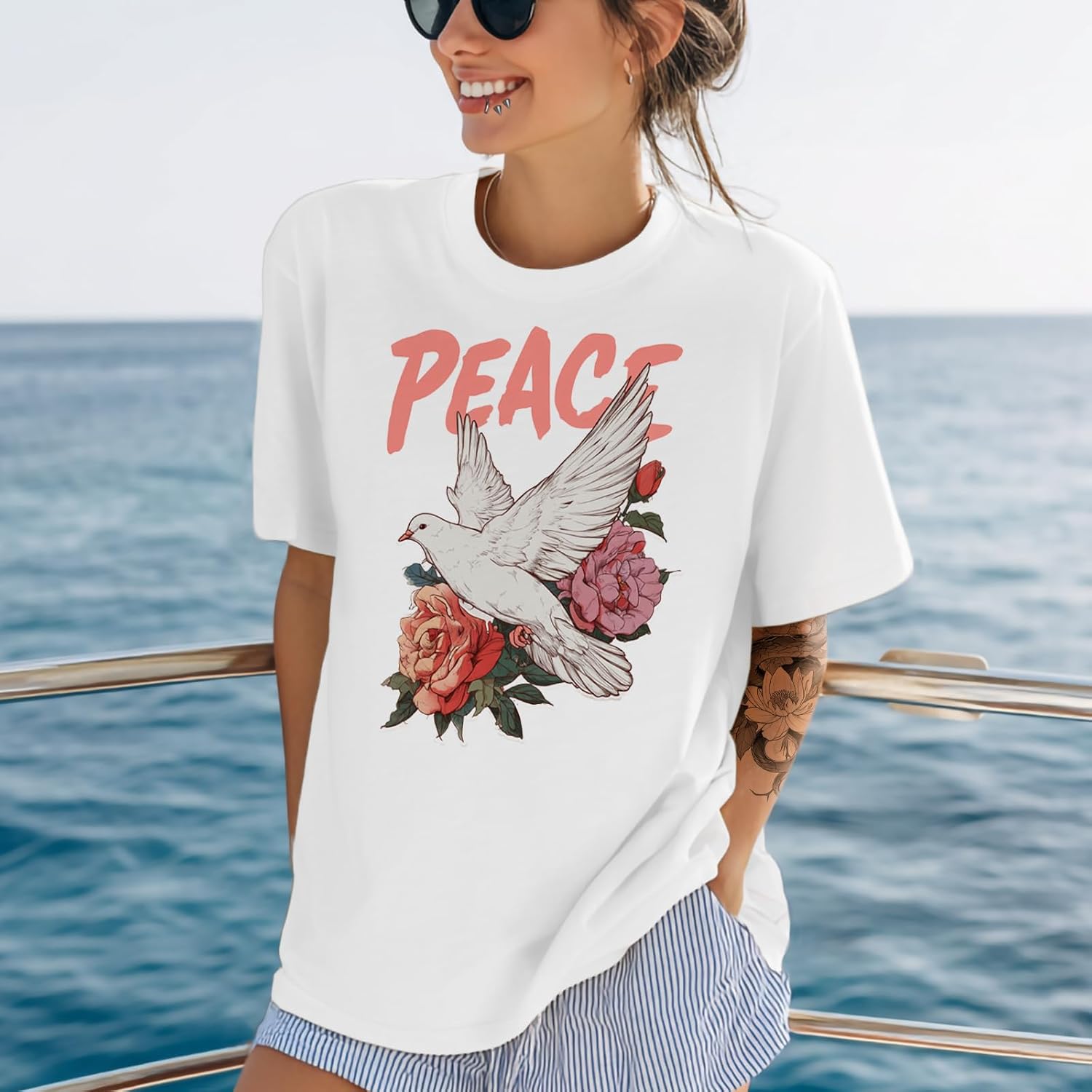 MARSVOVO Summer Tshirt for Women Basic Crewneck Oversized Graphic Tees Soft Cotton Short Sleeve Shirts - Image 3