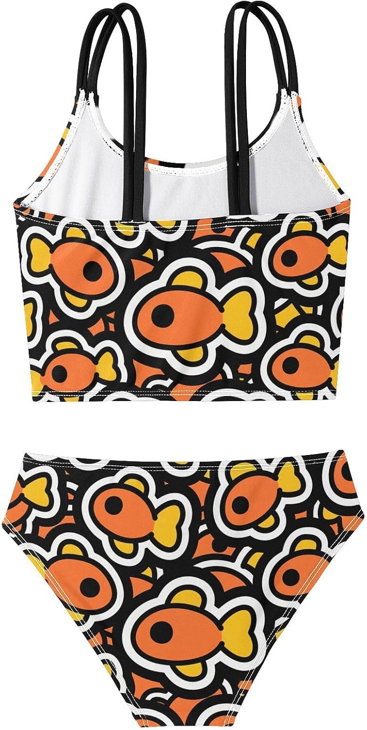 visesunny Girls Two Piece Swimsuits Orange Fish Sticker Girl's Bikini Sets Bathing Suits for Girls Size 5-12Y