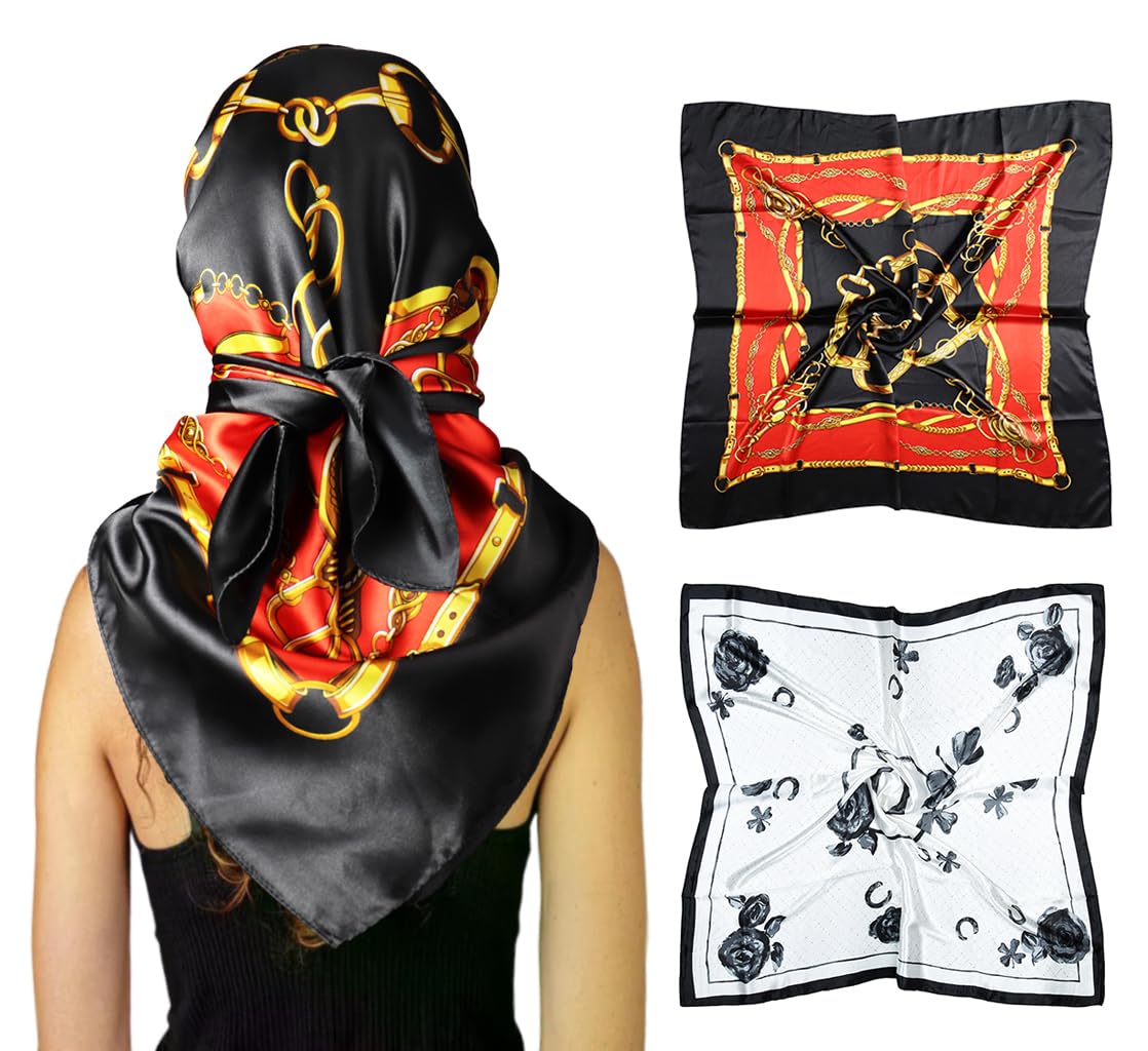 vabovin Silk Like Head Scarf for Women Satin Printed Bandana for Hair Wrapping Fashion Accessory 35 Inch Square Hair Scarf