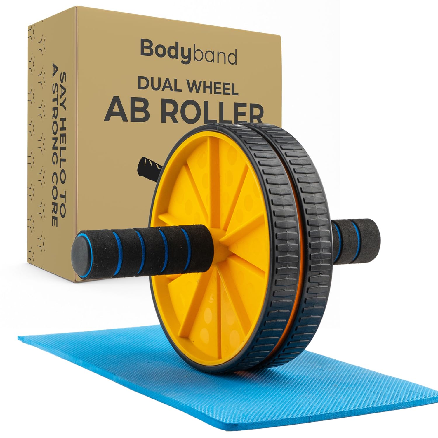 Bodyband Abs Roller For Men & Women Ab Roller Wheel For Home Gym Exercise Equipment For Home Gym Exercise Machine Dual Wheel with 6mm Knee Mat - Yellow