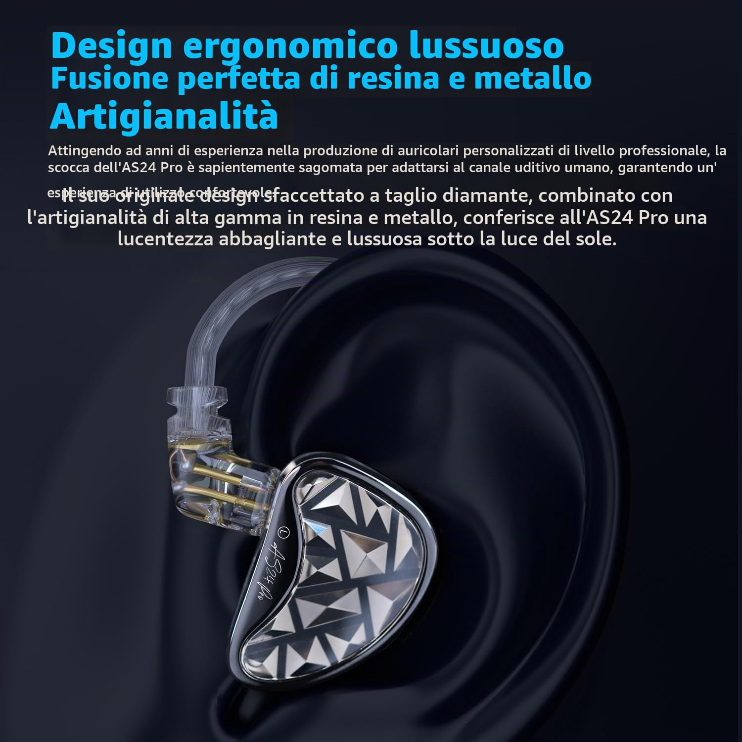 KZA COUSTICS AS24 PRO 24 Auricolari ad armatura bilanciata IEM in-ear monitor cuffie da studio con versione standard e sintonizzazione, suono HiFi per musicisti audiofili (standard senza microfono)