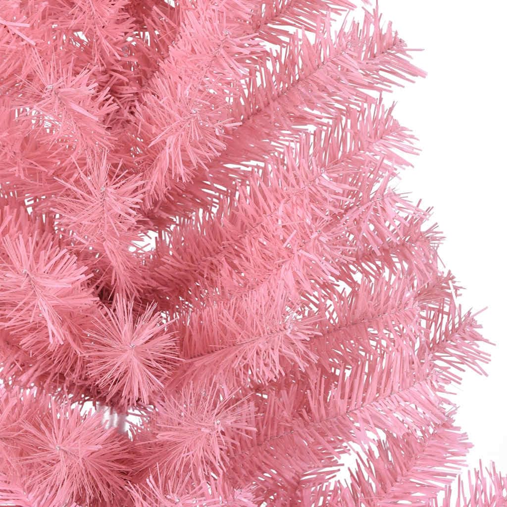 Árbol de Navidad artificial semicircular con soporte, 150 cm, PVC, color rosa