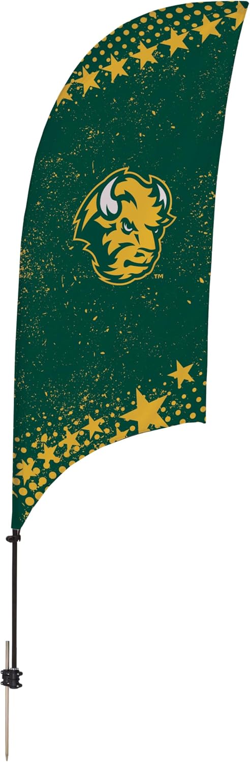 North Dakota State Bison College Sports Printed Feather Flag - NCAA Licensed - Super Polyester - School Banner (Green, Gold) (7.5' Spike Base)