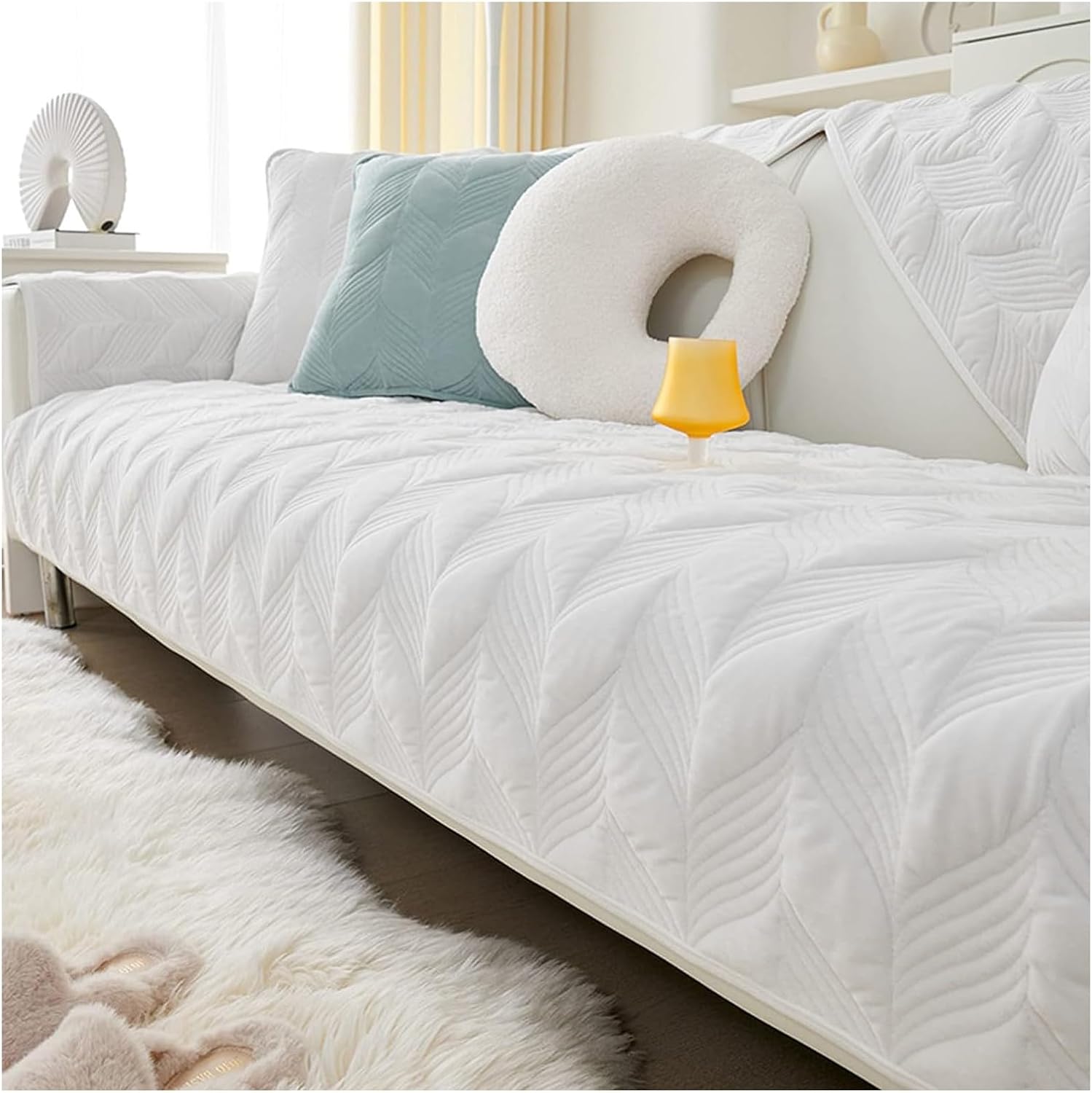 Couch Covers Sofa Slipcovers Velvet Sofa Cover Corner Sofa 1 2 3 4 Seater for Corner Sofa and L Shape Sofa Cover,Softness, Comfort, Breathable, Easy to Clean WEWYQSJXBXF-31231(Color:White,Size:90x160c