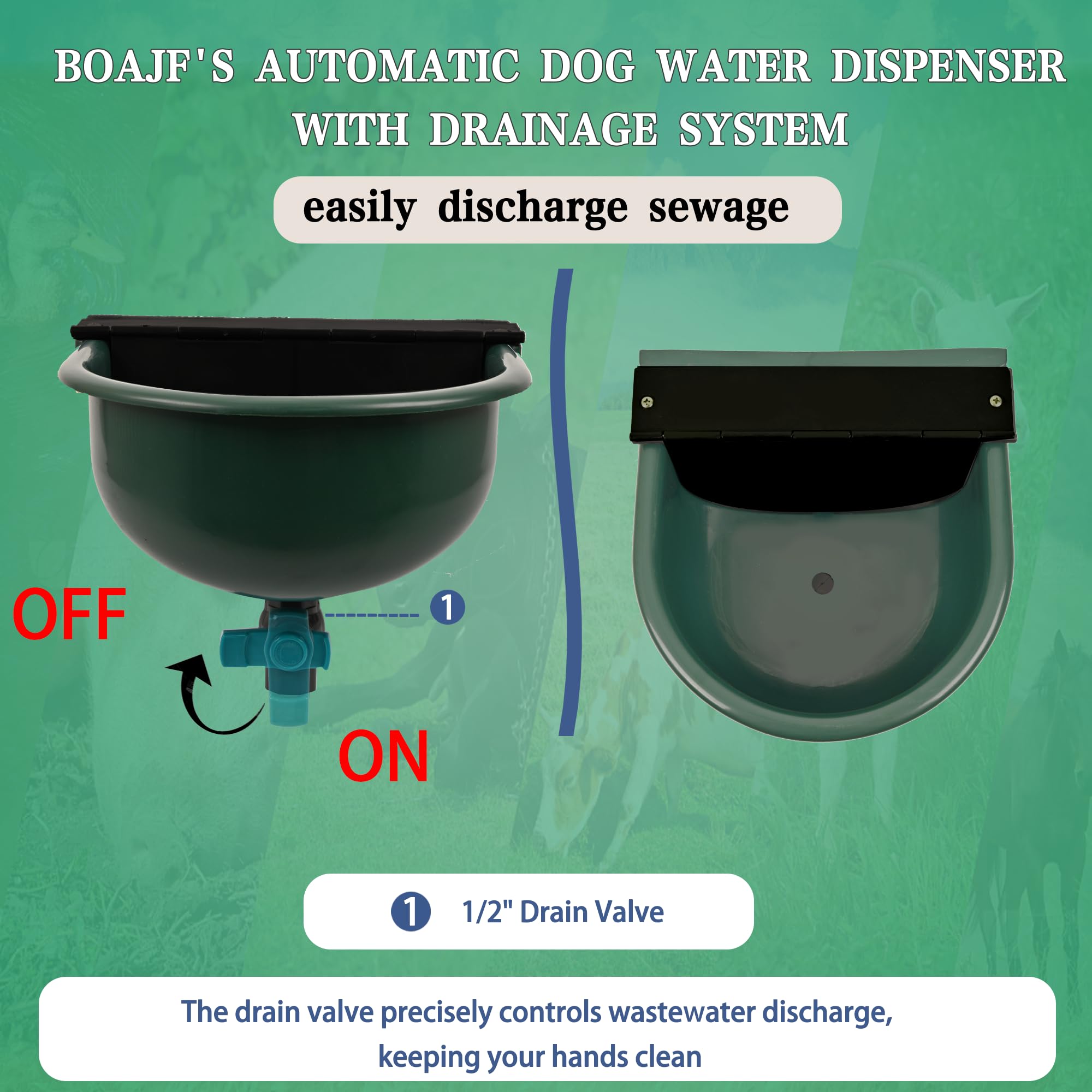 Distributore automatico di acqua per cani con foro di scarico e valvola di scarico, ciotola per acqua per cani da 1 gallone, con valvola galleggiante, raccordo a collegamento rapido, per