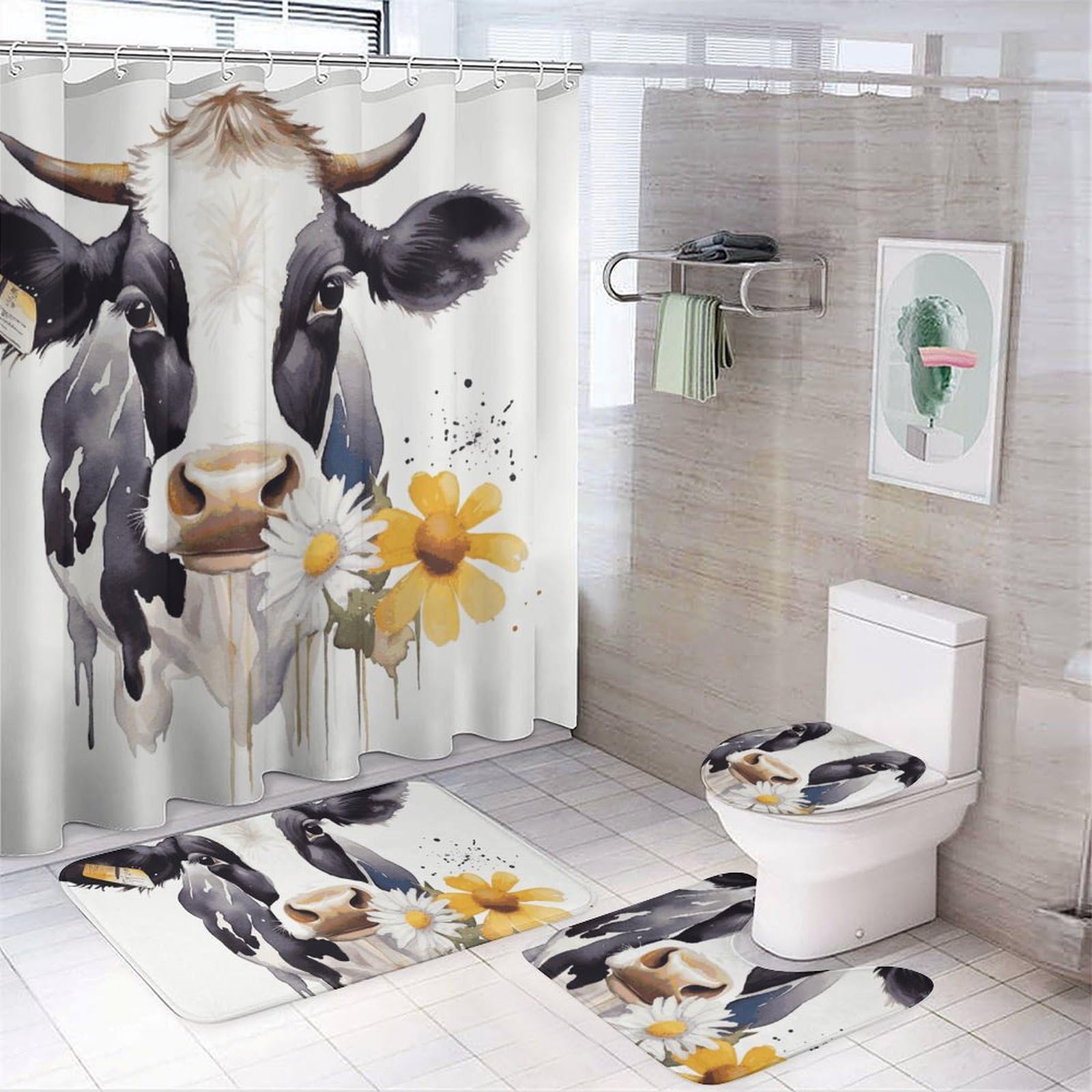 Rideau de douche antidérapant motif vache pour sécuriser le sol de la salle de bain