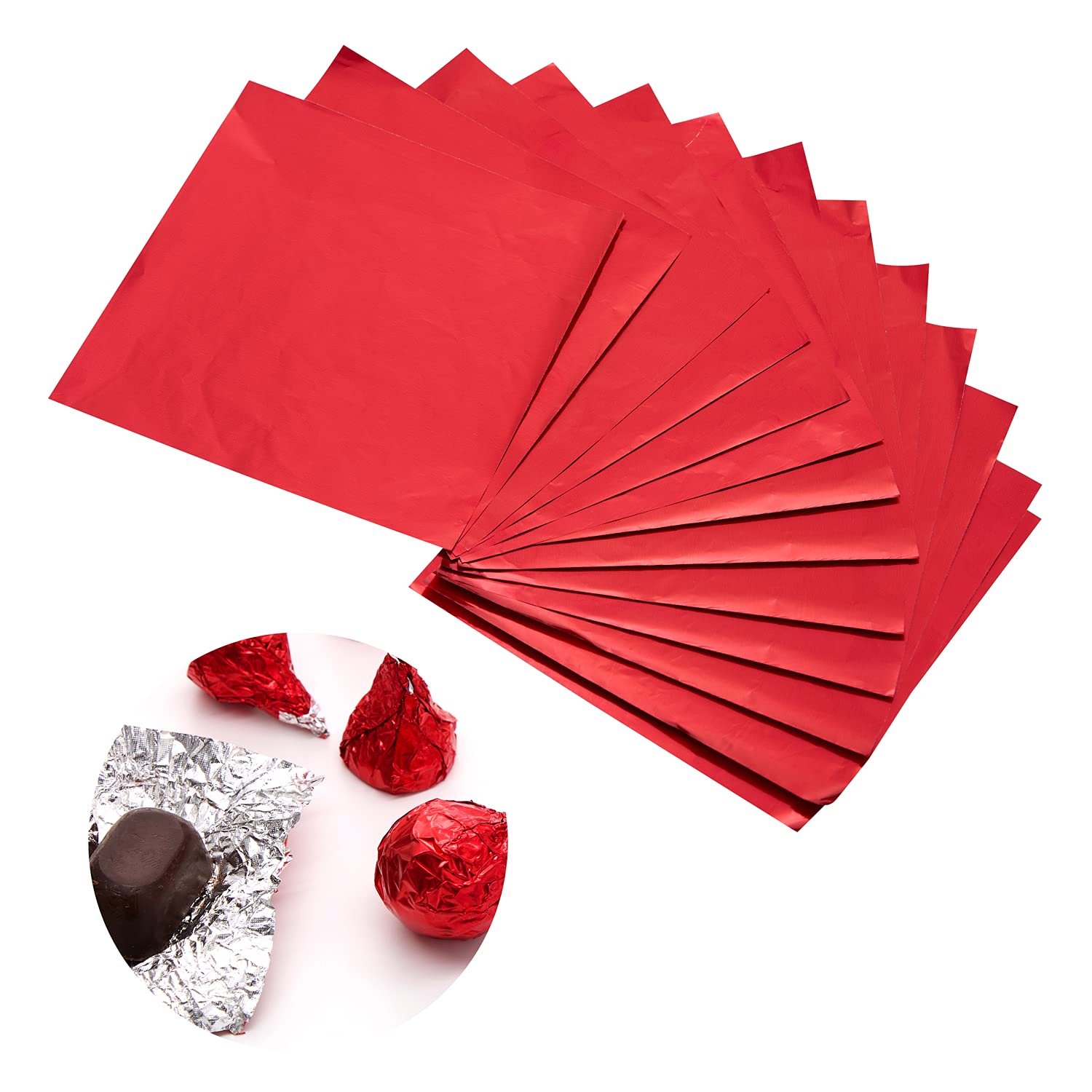 5.9 x 5.9 Inch Square Aluminium Foil Packaging Candy Wrappers Sugar Wraps Paper for DIY Candies and Chocolate Packaging by Party/Wedding/Birthday/Chrismas Accessories-200 Piece (Red)