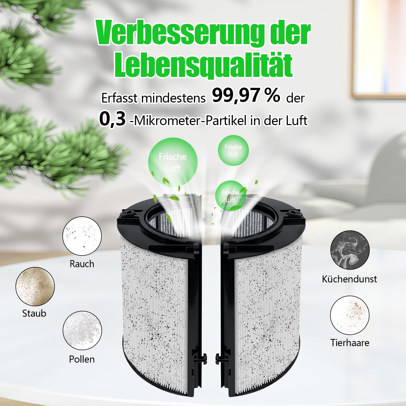 Filtro HEPA 2 in 1 e filtro a carbone attivo per purificatore d'aria DP04 HP04 HP06 HP07 HP09 PH01 PH02 PH03 TP04 TP06 TP07 TP09,360°Glass H13 Grade True HEPA e filtro di ricambio a carbone