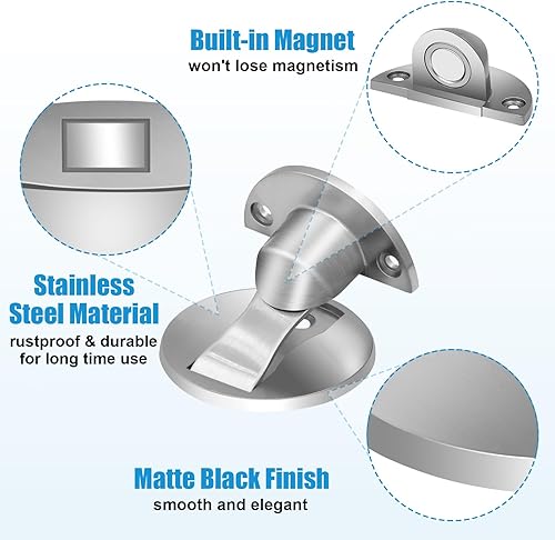 Vista 23 de Topes magnéticos para puerta, topes magnéticos para puerta de montaje en piso, cierre magnético de acero inoxidable, topes de puerta negros