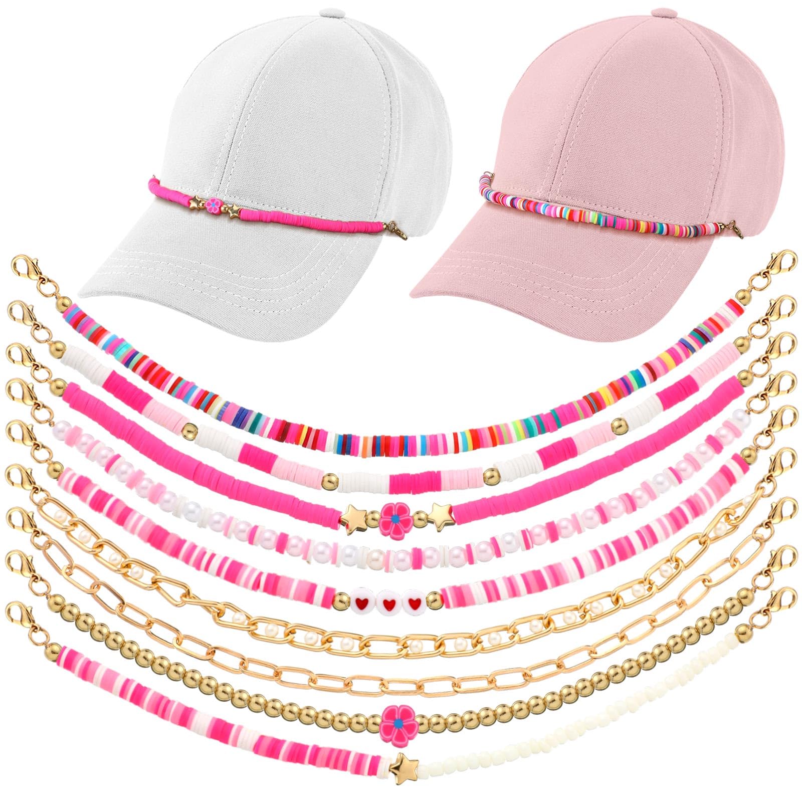 Geyoga 9 Pcs Trucker Hat Chains Trucker Hat Charms Women Man, Pink Gold
