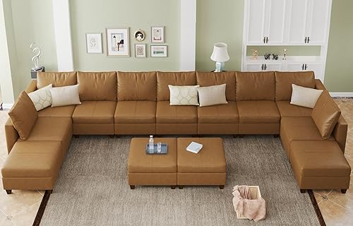 Miniatura 68 de EASE MOOSE Modualr - Sofá modular en forma de U con otomanas de almacenamiento, sofá modular de piel sintética gris, blanco y Blanco