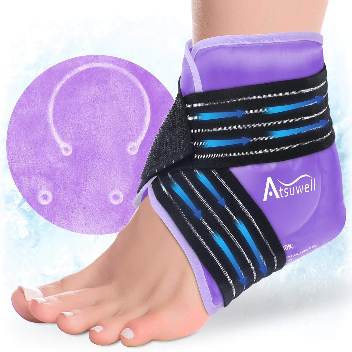 Atsuwell Ankle Ice Pack Wrap, Reusable Gel Ice Pack for