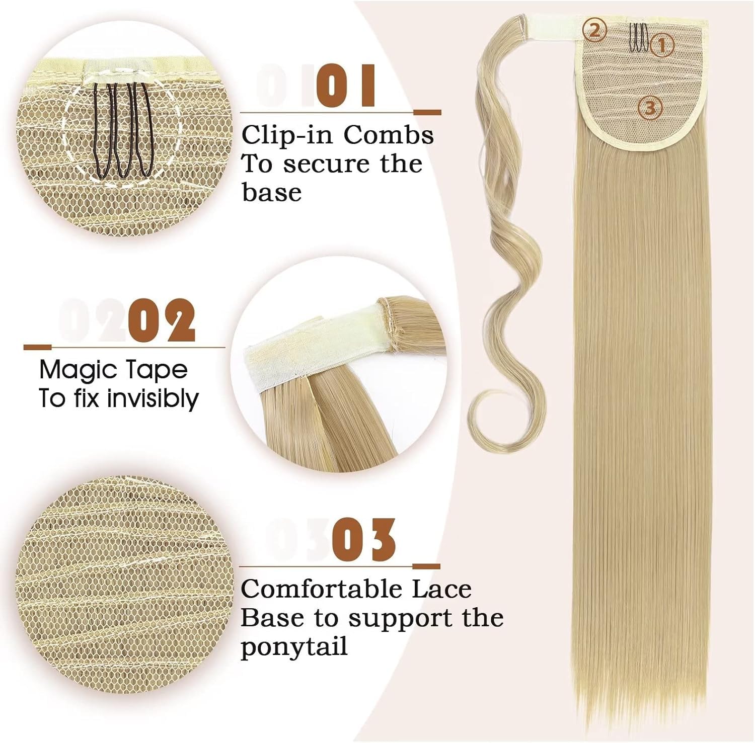 TESS Ponytail Extension 28 Inch,Hair Extensions Clip in Long Straight Synthetic Wrap Pony Tails Hair Pieces for Women(#24) - Image 3