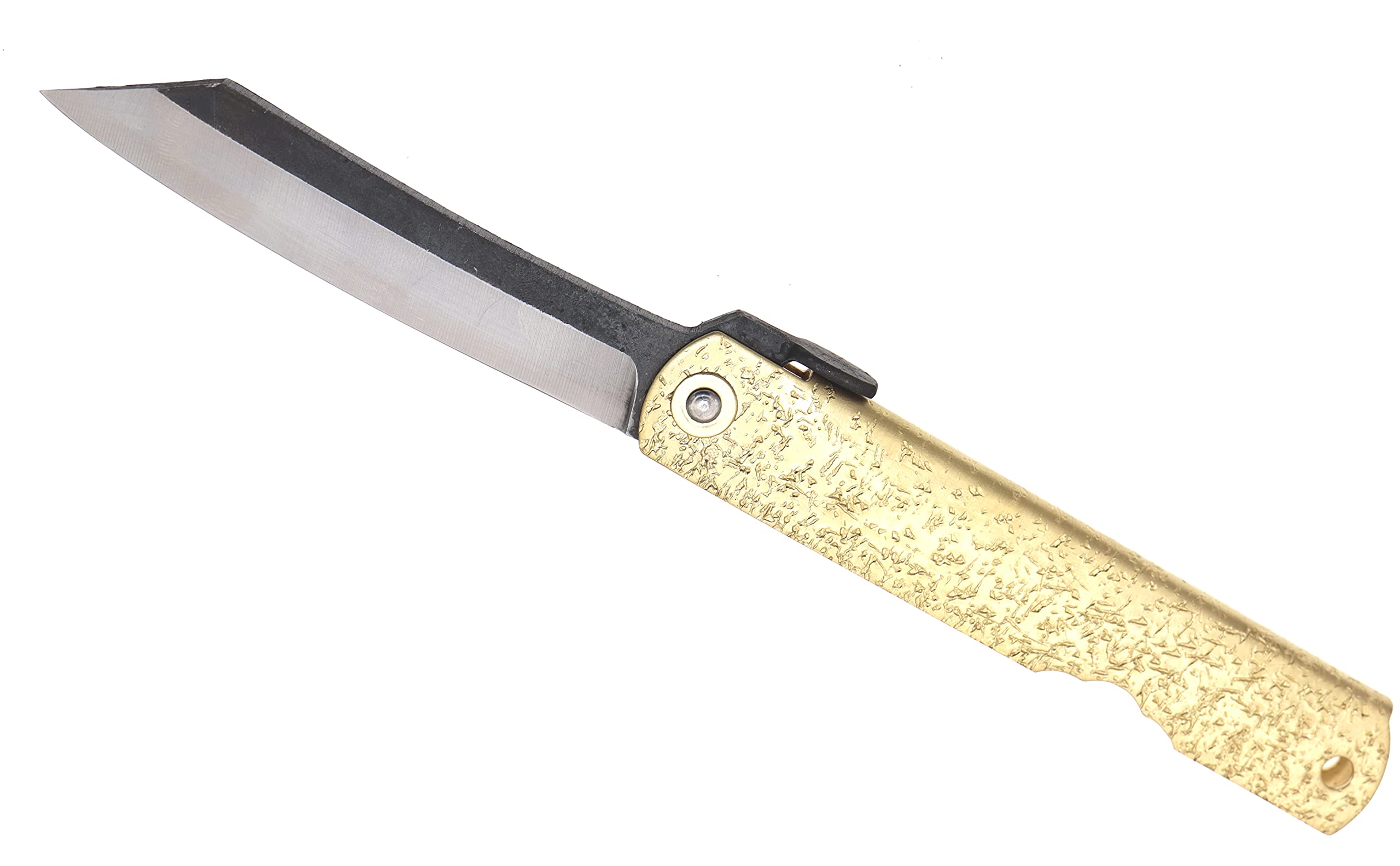 Higonokami Coltello Pieghevole Giapponese Fatto A Mano - Lama In Acciaio Bianco, Manico In Ottone - Perfetto Per Fai Da Te, Ufficio O Cucina - 2