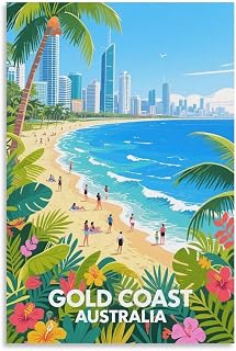 Gold Coast Australia Vintage Travel Posters 08x12inch(20x30cm) Wall Decor Painting Canvas Wall Art Living Room Poster Bedroom