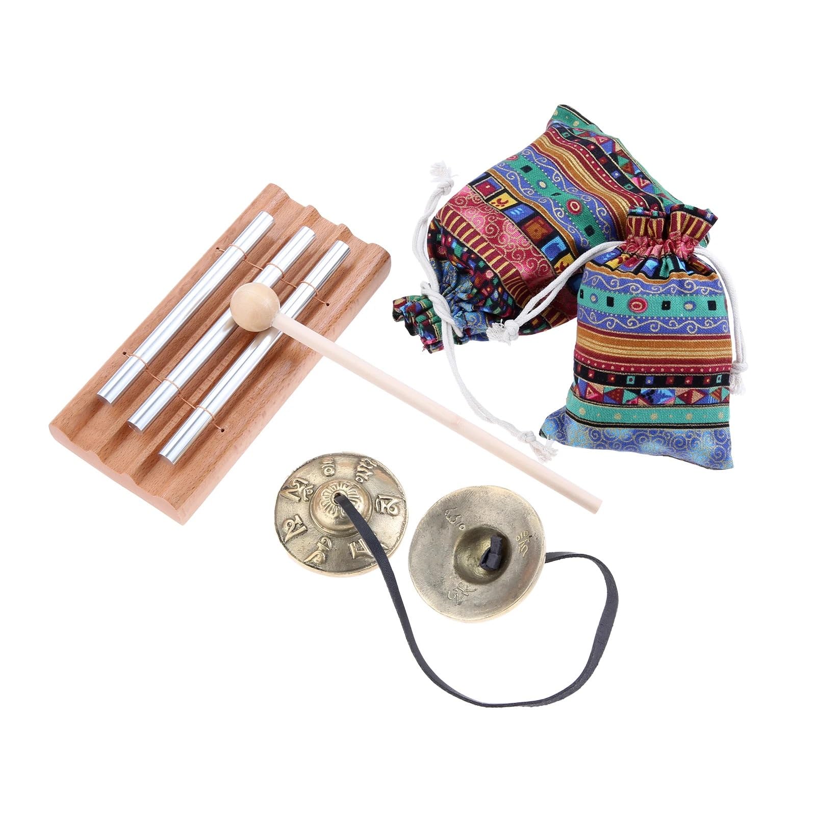 Per strumenti di meditazione Kit Piatti Tingsha Campana a 3 toni e borse Percussioni Yoga Preghiera Insegnamento Terapia del suono Pratica Zen