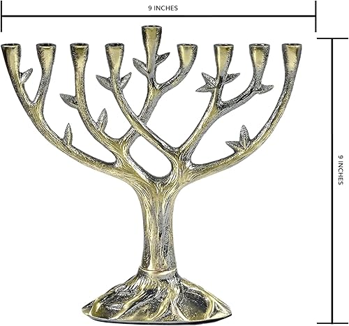 Miniatura 5 de Rite Lite Hanukkah Tree of Life Menorah 9 Branch Candle Holder - Tall Textured Antiqued Bronze & Silver Finish Jewish Candlestick Display for Bronce