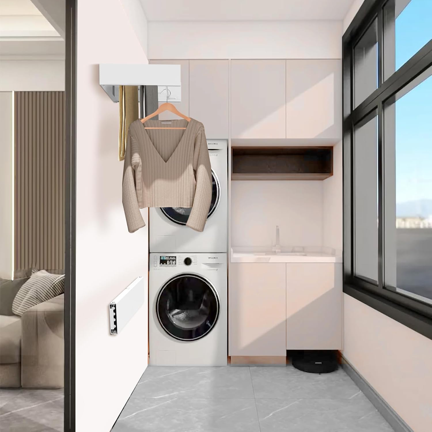 Laundry Drying Rack Collapsible,Wall Mounted Clothes Drying Rack Foldable,Indoor Drying Rack Clothing- 23.6"" Wide 4 Aluminum Rods 60lb Capacity with Wall Template,Screw,Drill Bit