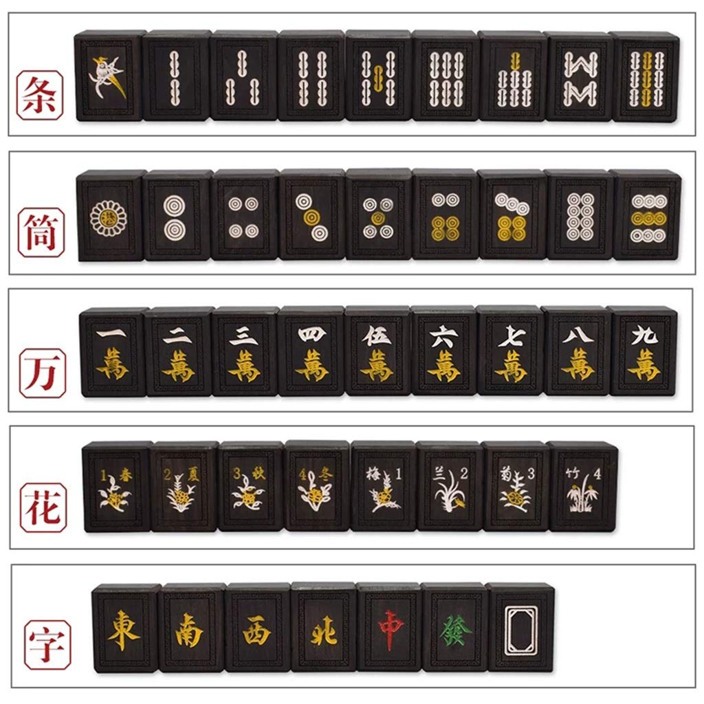 Chinesischer Mahjong, 144 traditionelle chinesische Mahjong-Spiele zum Reiben der Hand, Solid Mah Jong für Party, Unterhaltung, Sammlung, Geschenk 37,5 x 28 x 21,5 mm (Größe: 37,5 * 28 * 21,