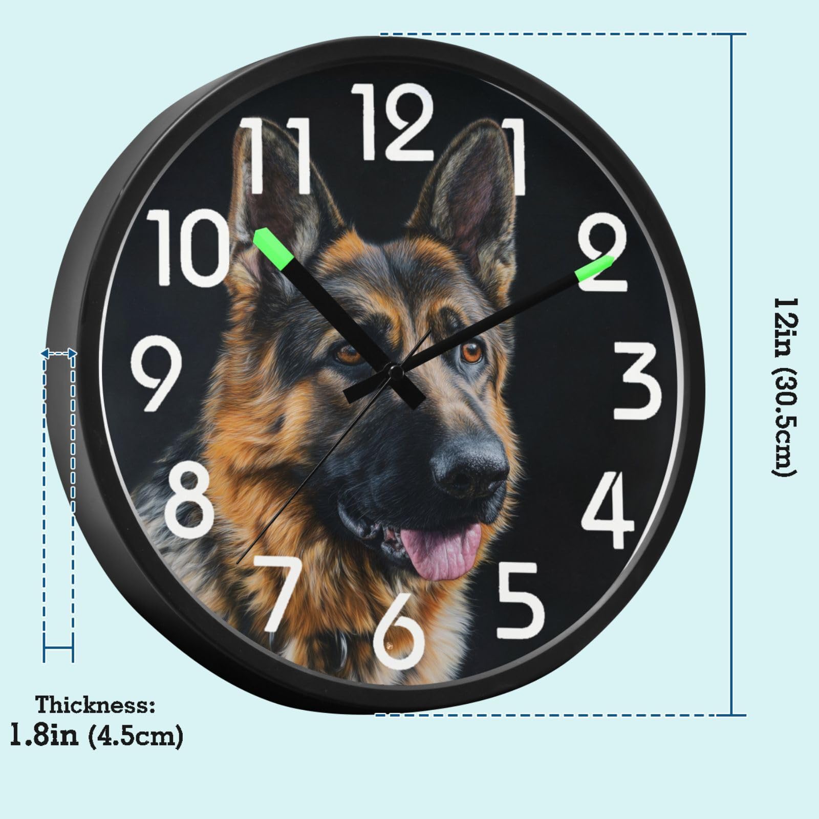 30,5 cm LED-Wanduhr mit Nachtlicht, Deutscher Schäferhund, Hochformat, batteriebetrieben, große Klangsteuerung, runde Uhr, leuchtet im Dunkeln, für Zuhause/Küche/Schlafzimmer/Büro/Café