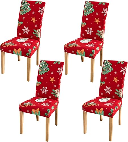 Miniatura 1 de Hiflyer Juego de 4 fundas para sillas de Navidad, fundas de asiento de cocina para sillas de comedor, fundas de sillas de Santa para decoraciones de
