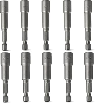10PCS Magnetic Nut Driver Set for Impact Drill, 1/4 and 5/16 Nuts Driver Socket, 1/4 Hex Shank Power Nut Driver Bit Quick Change Socke Adapter