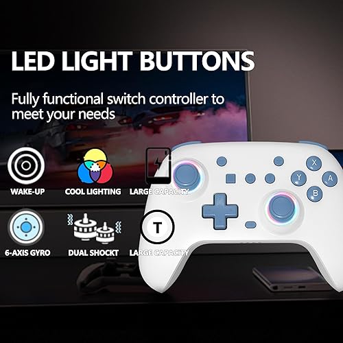 Miniatura 2 de SZYUYU Switch Controller for Switch 2,Switch Pro Controller for Switch/OLED/Lite/PC with 7 Colors LED Light/3-level TURBO Adjustable,4-Speed Dual