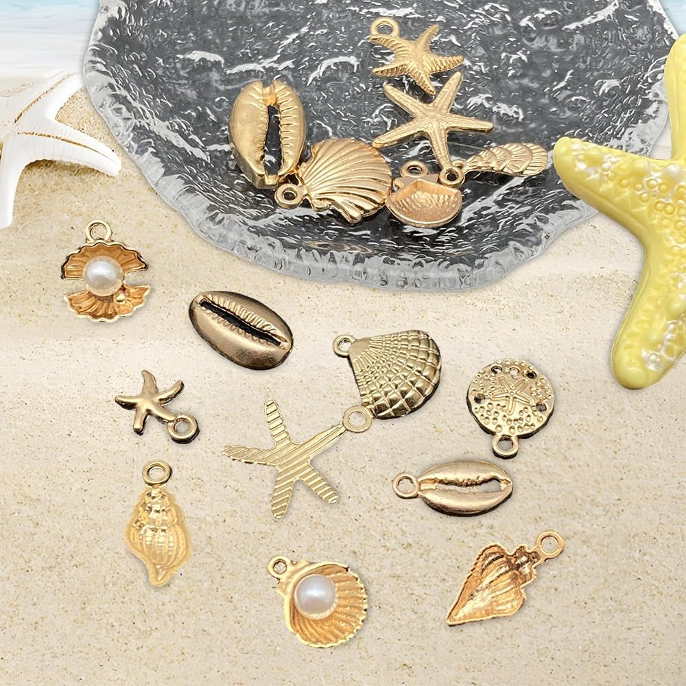 16Pcs Beach Charms, Summer Pendant Alloy Starfish, Seashells and Conches Beach Charms for Jewelry Making, Necklace Bracelet Earrings Crafting DIY - Image 5
