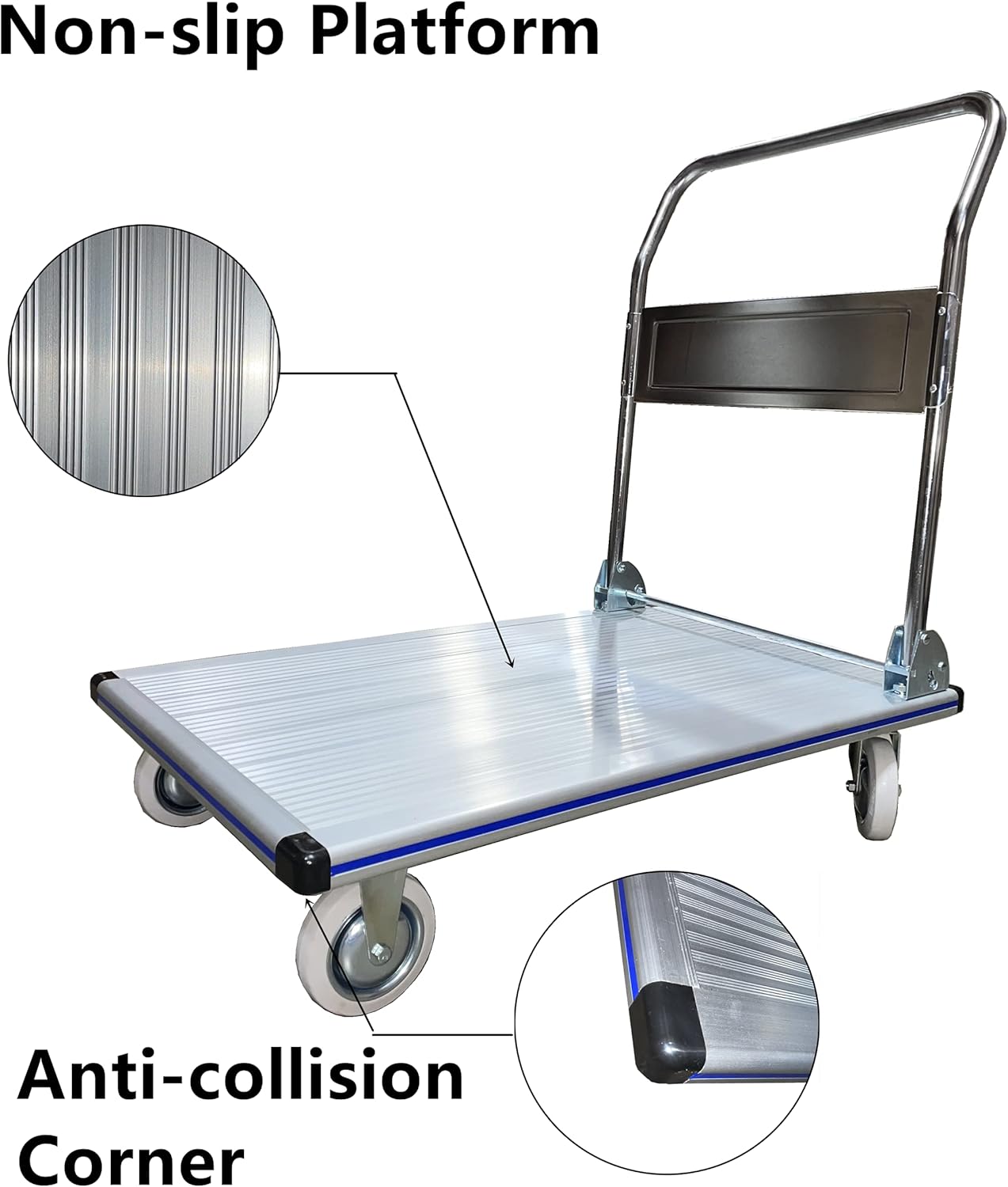 Folding Platform Truck, Aluminum, 550 lbs Capacity, 35.5" x24'', Compact Foldable Cart for Warehouse, Restaurant, Shops Factories and Home - Flatbed Cart with 4 Rubber Wheels