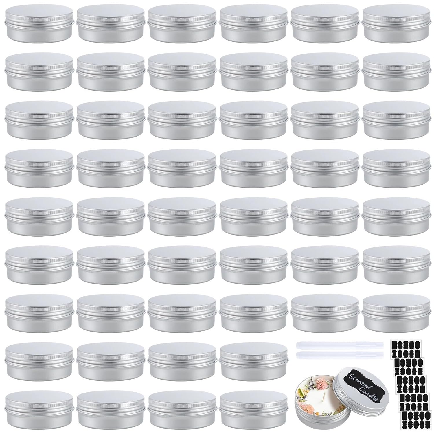 50-Pack Refillable 2Oz Aluminum Tins, Round Metal Containers With Screw Lids For Diy Projects, Lotion, Candles, Spices, Tea, And More