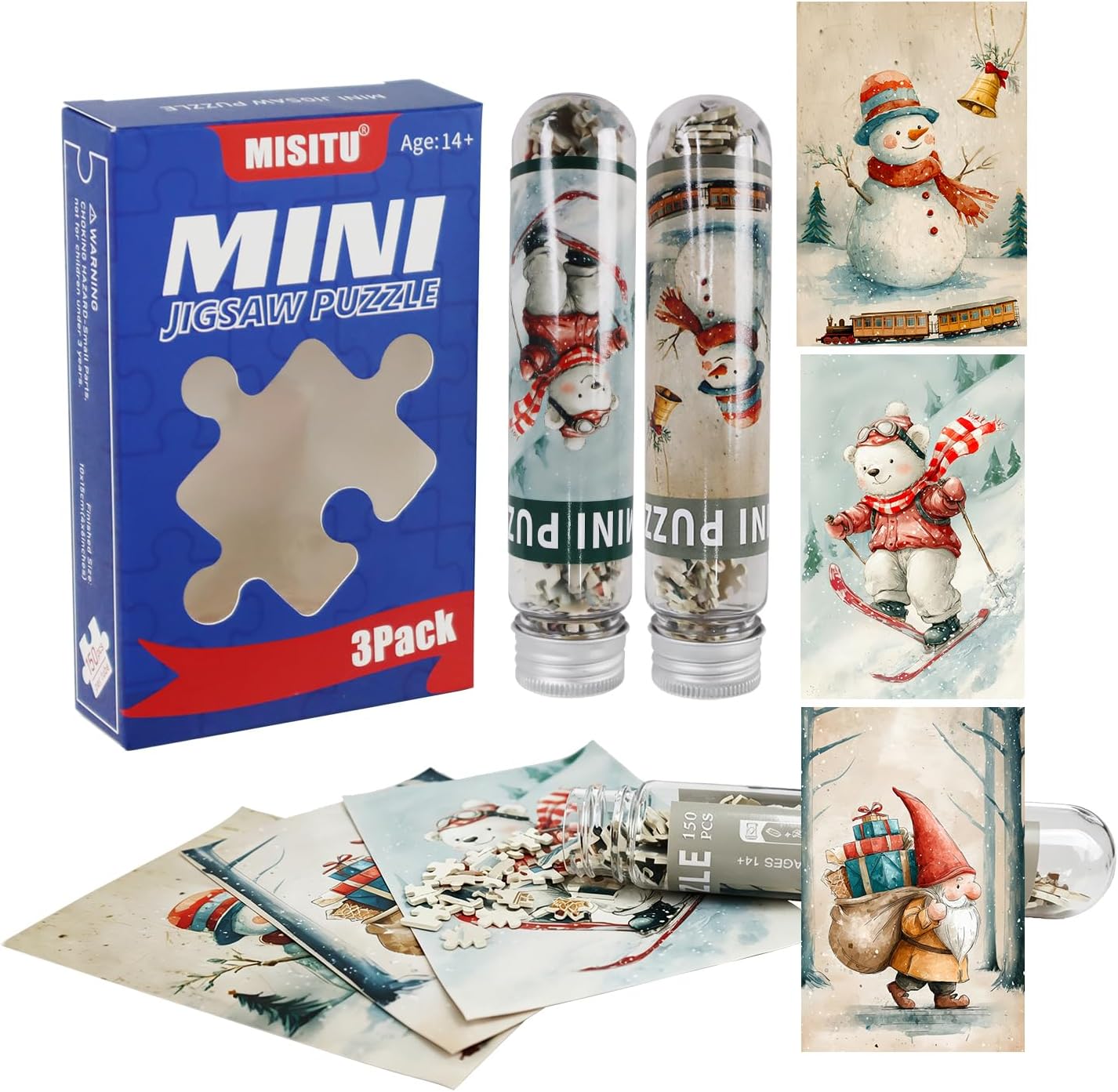 150-Pieces Mini Piece Jigsaw Puzzle Pack of 3 - Christmas