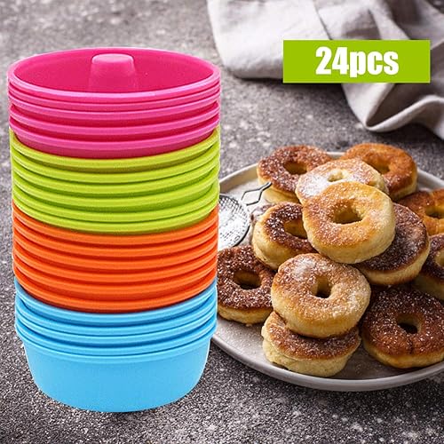 Miniatura 4 de Moldes de silicona para hornear, paquete de 24 moldes antiadherentes flexibles para hornear en forma de dona, moldes redondos para magdalenas para
