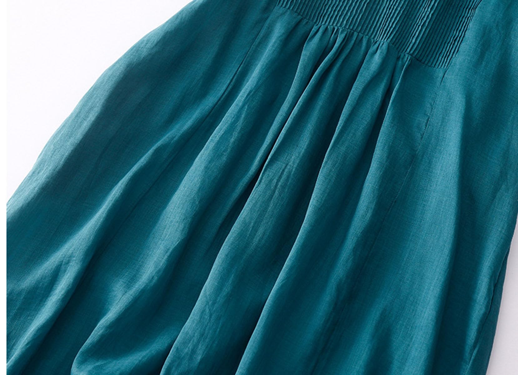 Vestido Midi Mujer Verano Manga Corta Cuello En v Casual Elegante Suelto Vestido Plisado Largo con Bolsillos