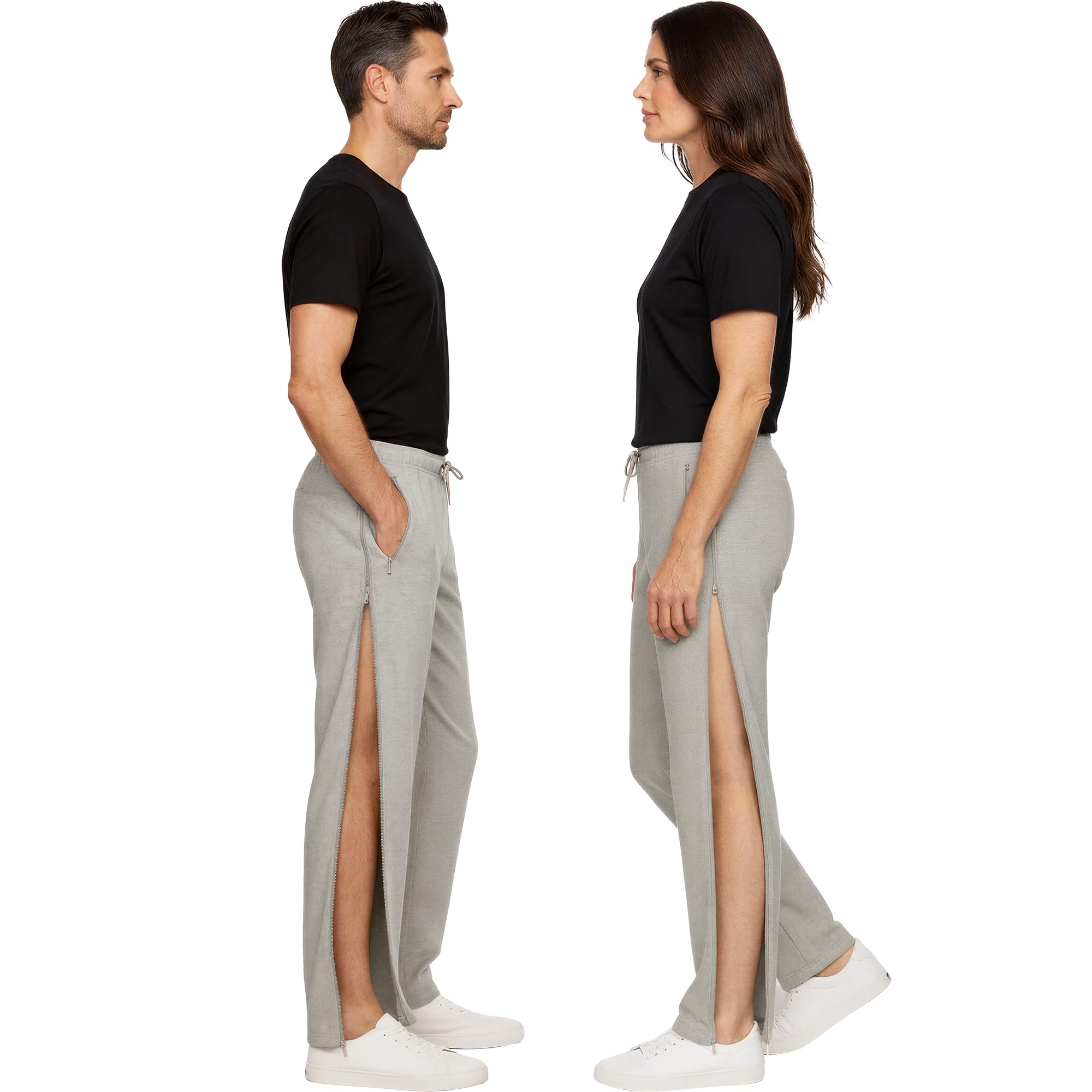 Dobsom Heden Reha Hose Damen & Herren Jogginghose mit durchgehendem Seitlichem Reißverschluss Rollstuhl Pflegehose Elastischer Bund XS–6XL