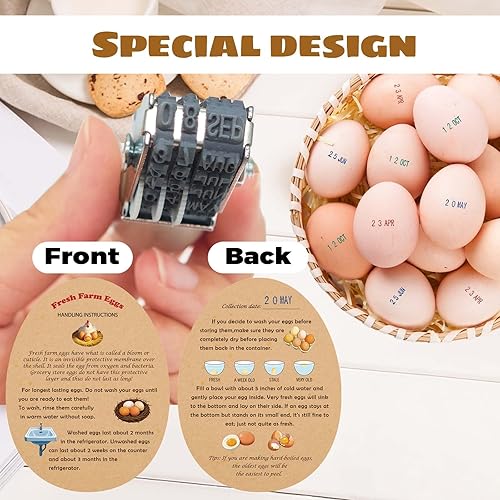 Miniatura 4 de Sellos de fecha de huevo para huevos frescos, con una almohadilla de tinta de cuatro colores, 50 Instrucciones de huevos frescos de granja, Kit de