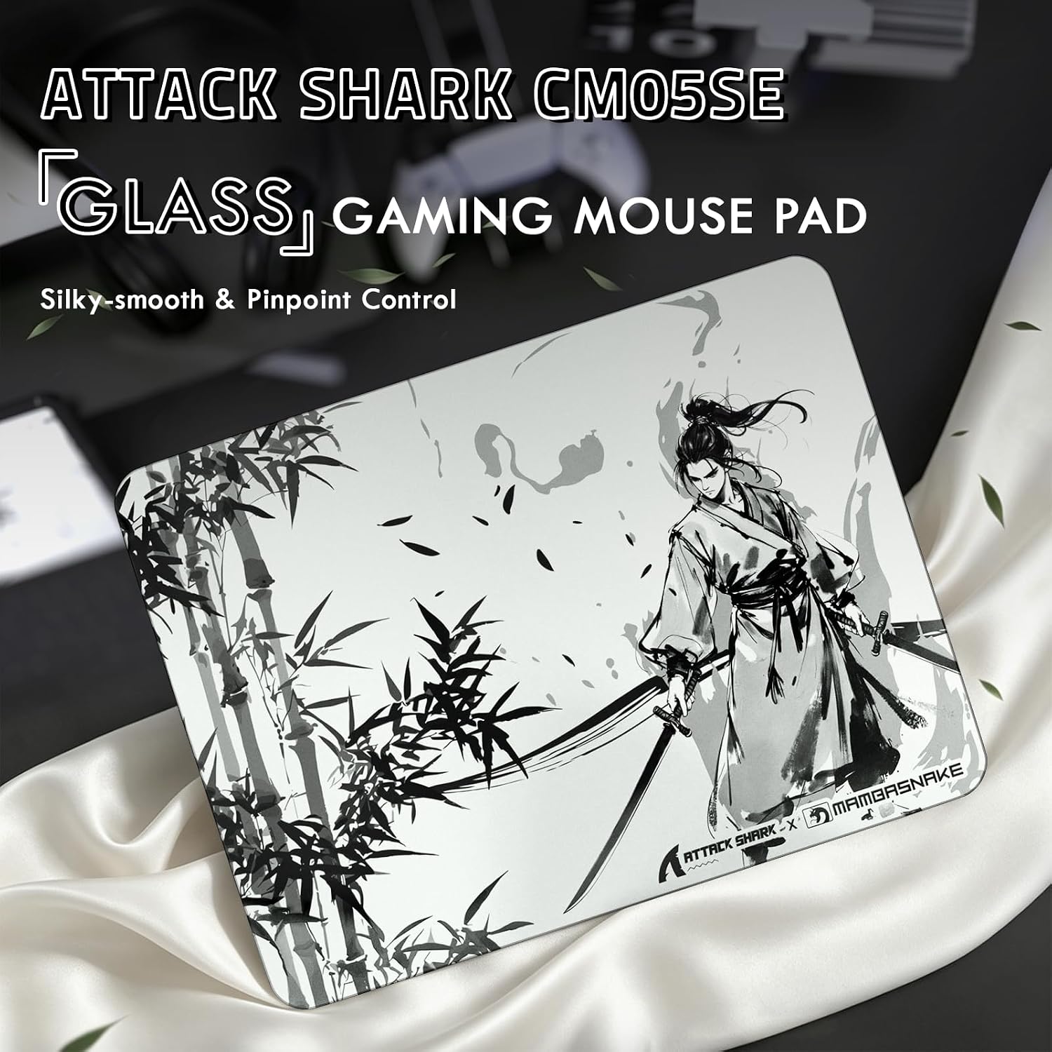 ATTACK SHARK CM05SE Glass Mousepad for Gaming,Ultra Smooth Mouse Mat with Nano-Textured Surface,Tempered Glass Mouse Pad Precision Speed Control for Games and Office (Black Knight, 16.1" L x 12.2" W) image 2