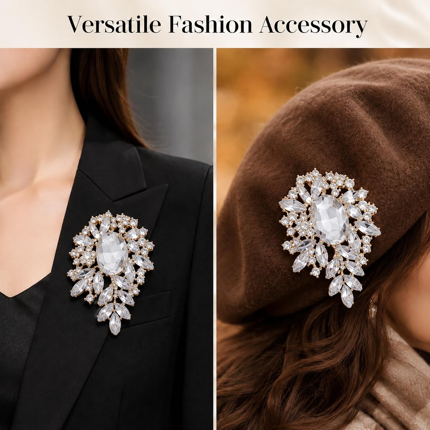 Rhinestone Brooches Pin, Gold Rhinestone Brooch and Pin for Women