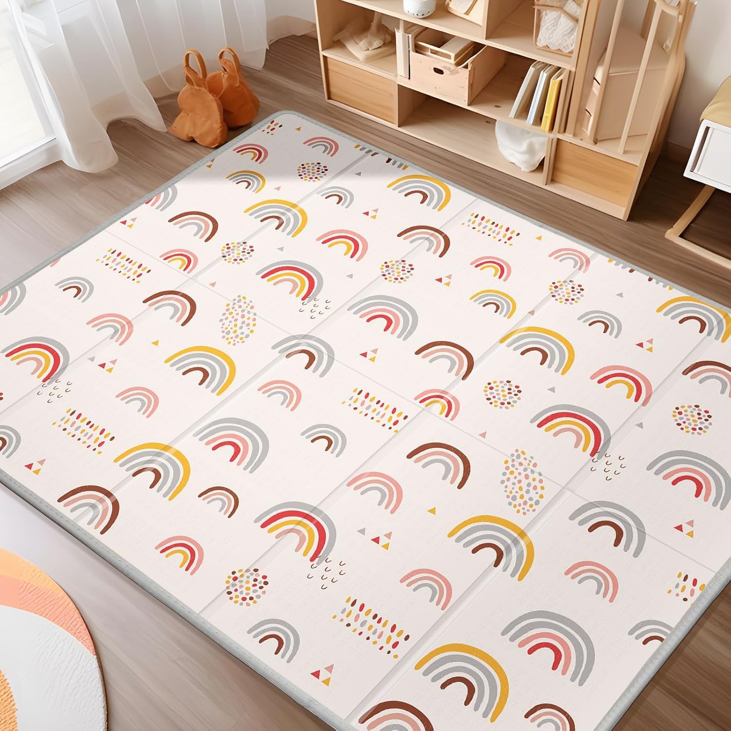 Foldable Baby Play Mat,71" X 59" Extra Large Play Mat, Baby Mats for Floor, Waterproof, Anti-Slip Baby Crawling Mat, Soft Foam Mat for Babies and Toddlers, Rainbow and Star Pattern