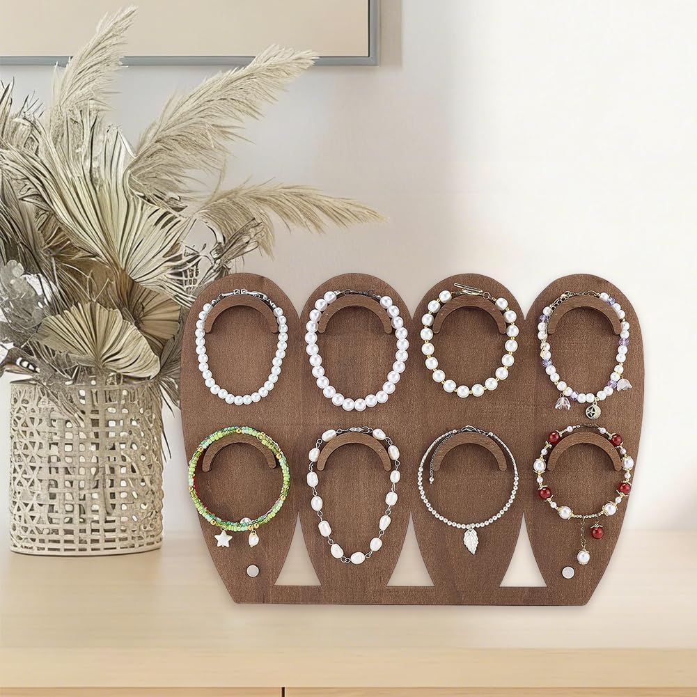 SUNNYCLUE 1 Set Wooden Bracelet Display Stand Jewelry Display Stands Wood Teardrop Shaped with 2 Tier 8 Bracelet Holder Organizer Towers for Bangle Vendors Selling Home Organizer Holder Craft Show image 5