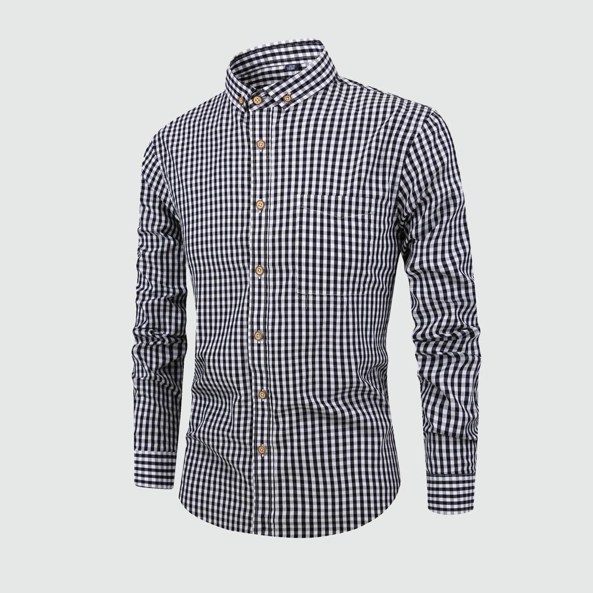 Camicia da uomo in cotone traspirante a maniche lunghe scozzese casual slim fit