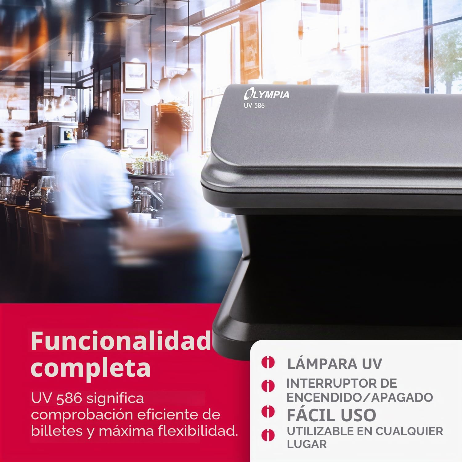 Olympia Detector de billetes UV 586 | Comprobador de billetes para billetes | comprobador de billetes falsos con lámpara UV 9 W | Prueba de billetes y billetes | Detector de billetes | sin