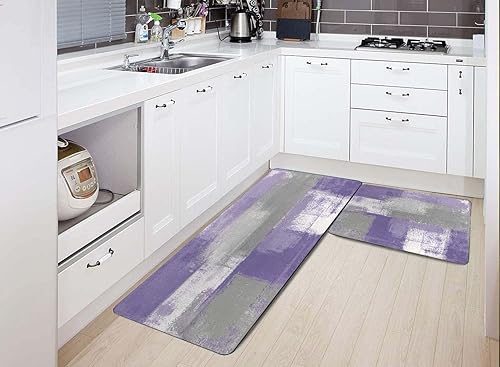 Vista 265 de TOMWISH - Tapetes de cocina para piso, color turquesa, gris, abstracto, pintura artística, 17 x 48 + 17 x 24 pulgadas, juego de alfombras de cocina