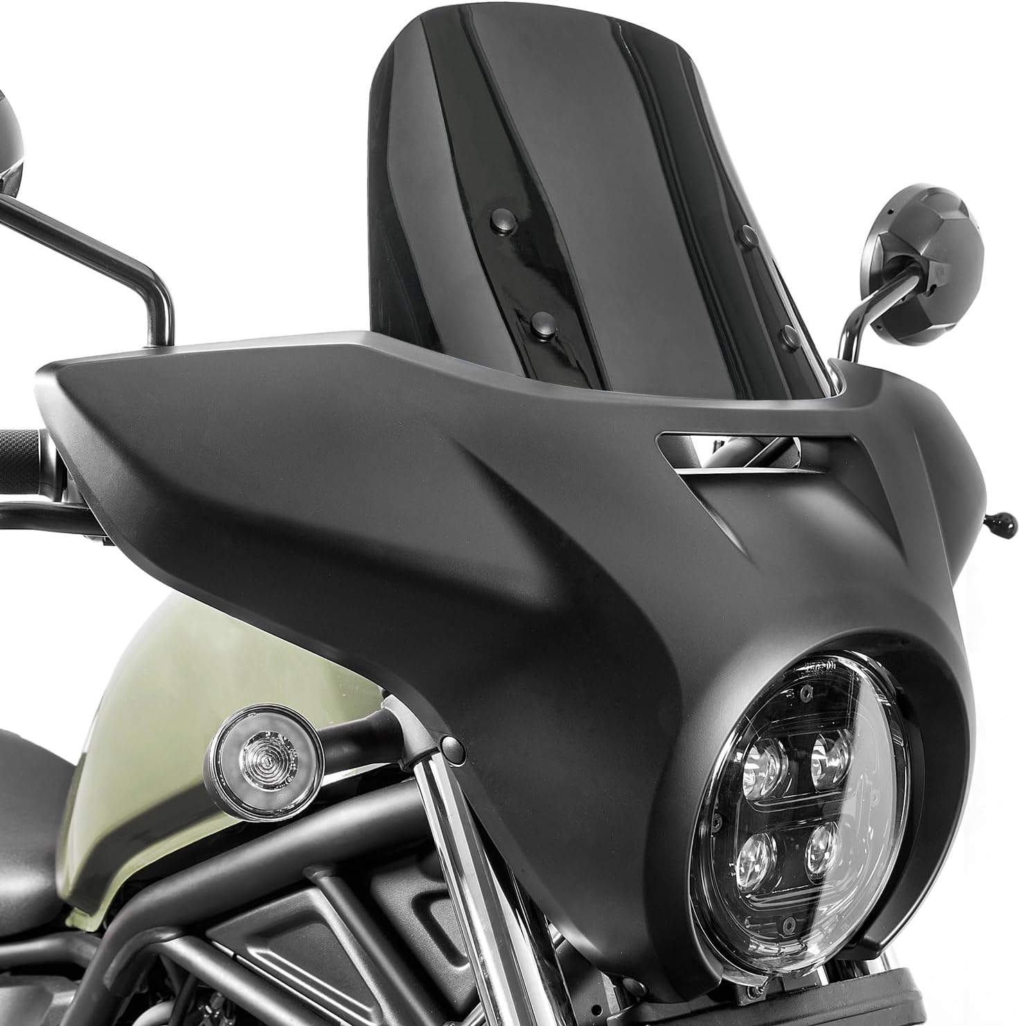Motorcycle Windshield Headlight Cover for Rebel CMX 300 500 2017-2026 Windscreen Deflector (Matte Black+Dark Smoke)