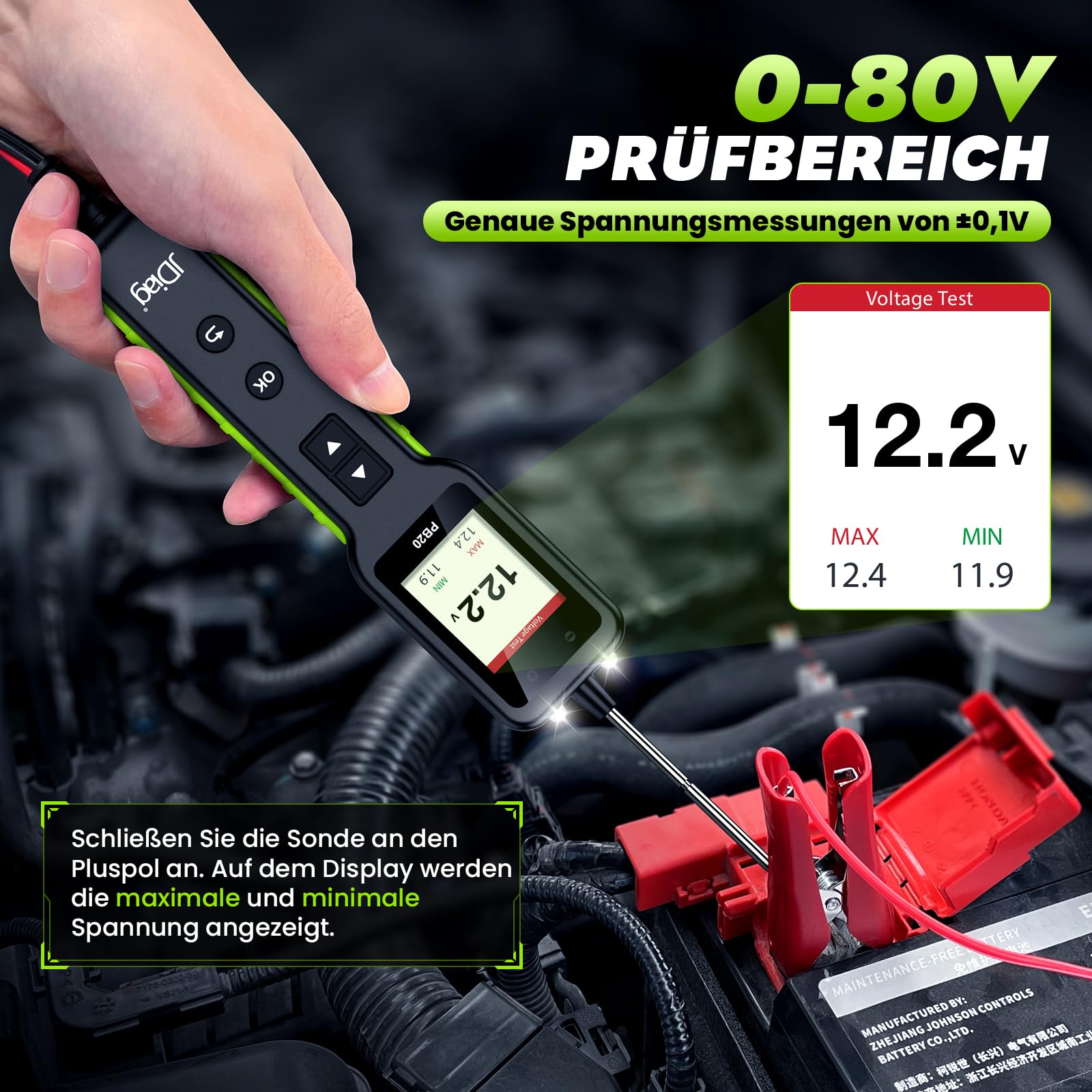 JDIAG PB20 Kfz Schaltkreistester,0-80V DC Spannungsprüfer,Digitalmultimeter