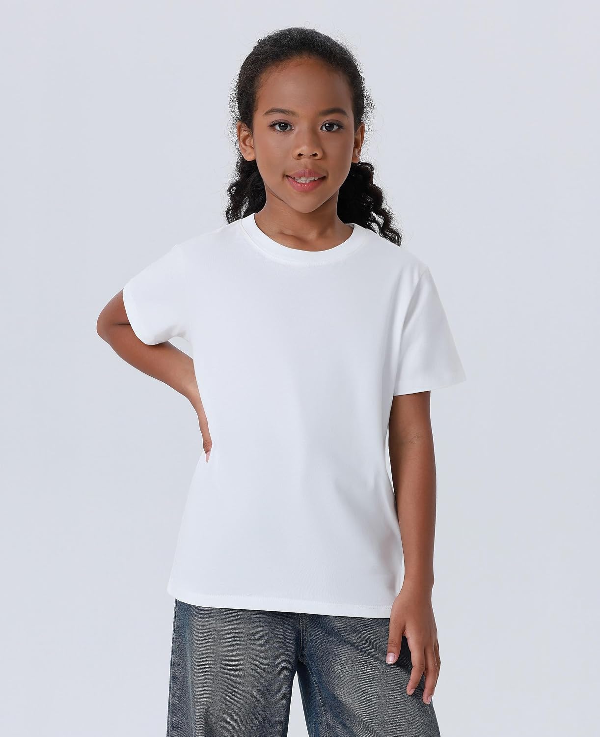 Girls Cotton Short Sleeve T-Shirts Kids Summer Crewneck Tees Casual Basic Tee Tops 4-13 Years