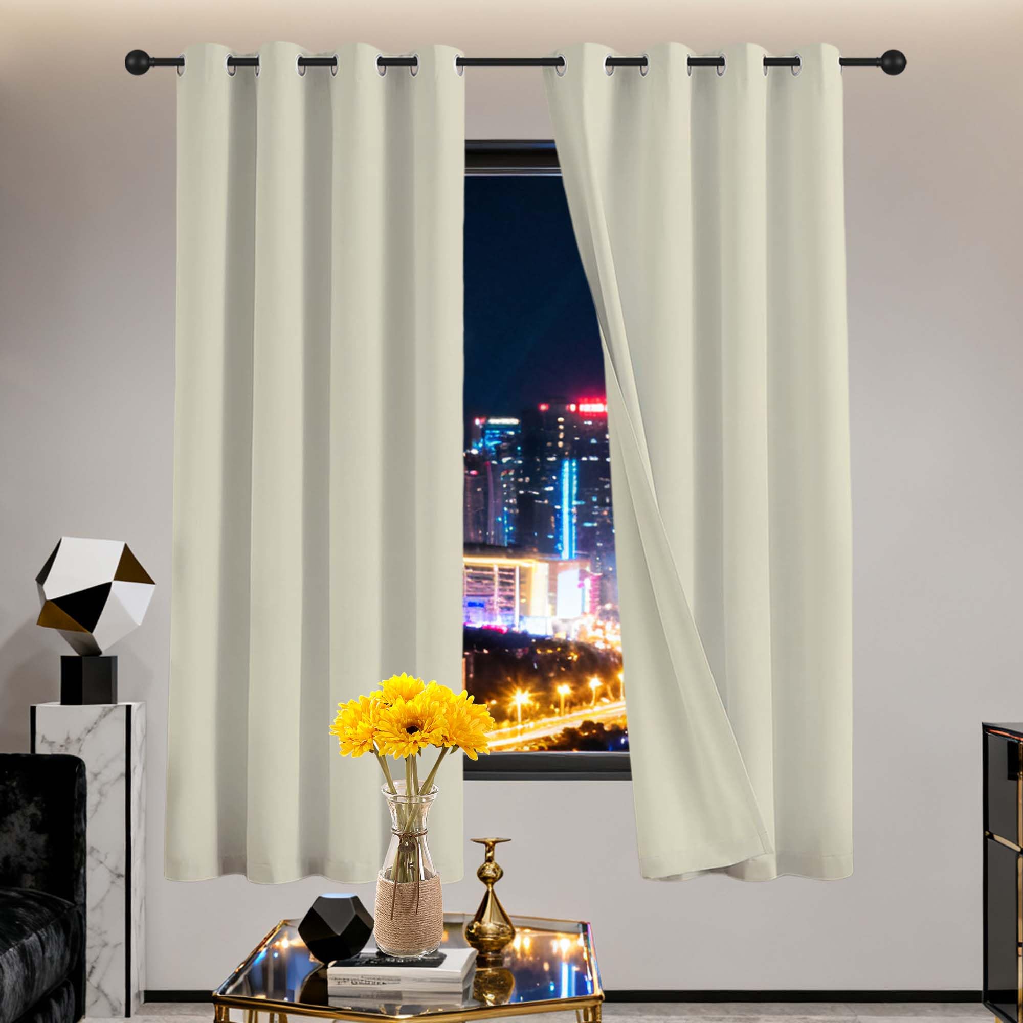 Tende Oscuranti 240 x 200 cm Poliestere Resistente, Termica Isolante Tende Grigie Moderne/Tende con Anelli per Interni Finestre con Anelli, Beige