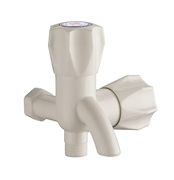 Axtry Mak Pack of 2 ABS Plastic Water Tap/2 Way Tap/2 Way Bib Tap/Two Way Tap Bathroom/2 Way Bib Cock/2 in 1 Plastic Bib Cock/Bibcock for Hot & Cold Water/ 1/2 Inch 15mm (Ivory)