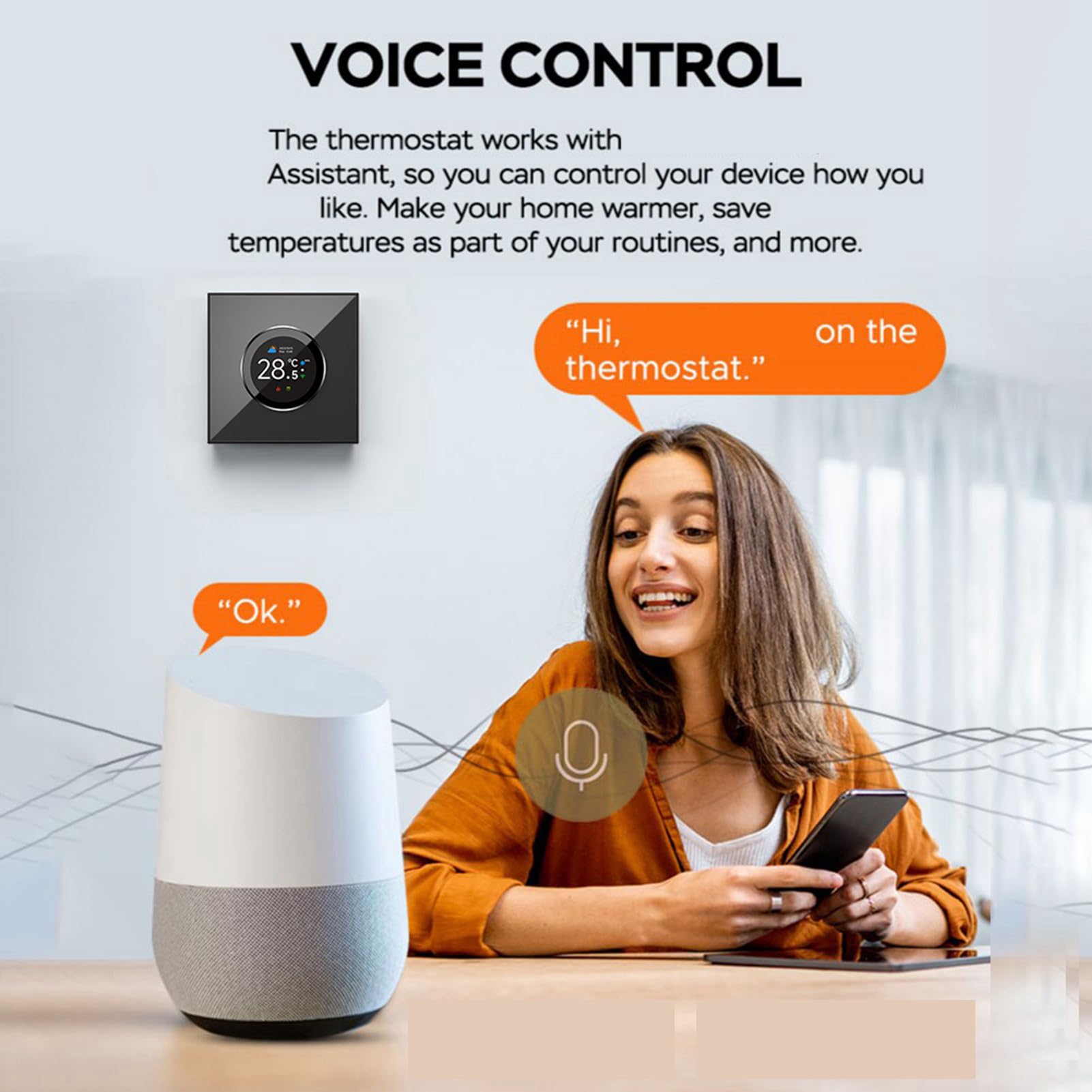 Termostato intelligente con 7 luci ambientali, nessun cavo C richiesto, controller schermo Nest Style TUYA WiFi da 1,32'', per il riscaldamento della caldaia a gas a pavimento (GC)